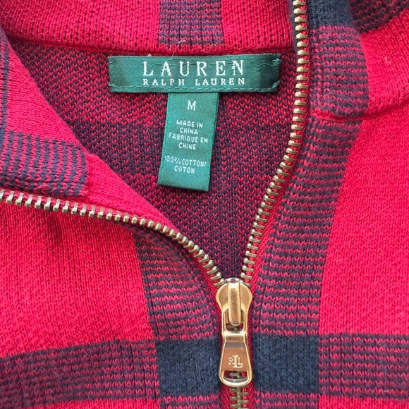 Ralph Lauren Front Zip Sweater Red & Black Plaid Size M - Picture 3 of 10